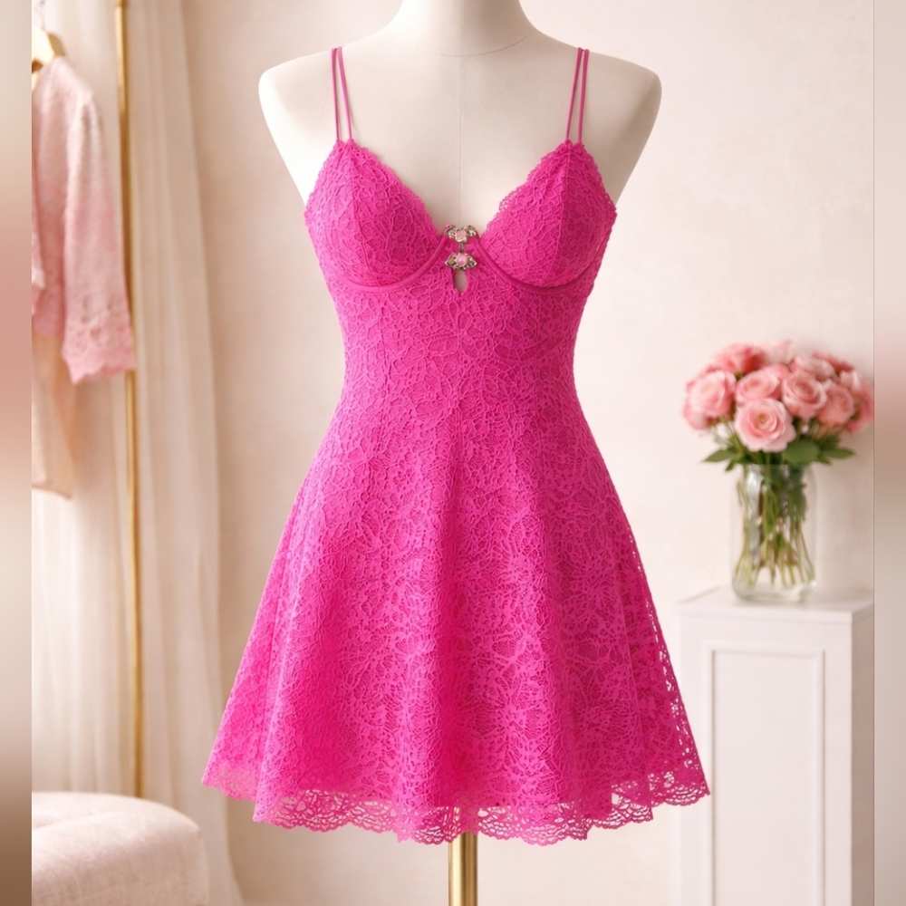 NWT For Love & Lemons Creamsicle Pink Lace Dress Size Large Romantic Lace